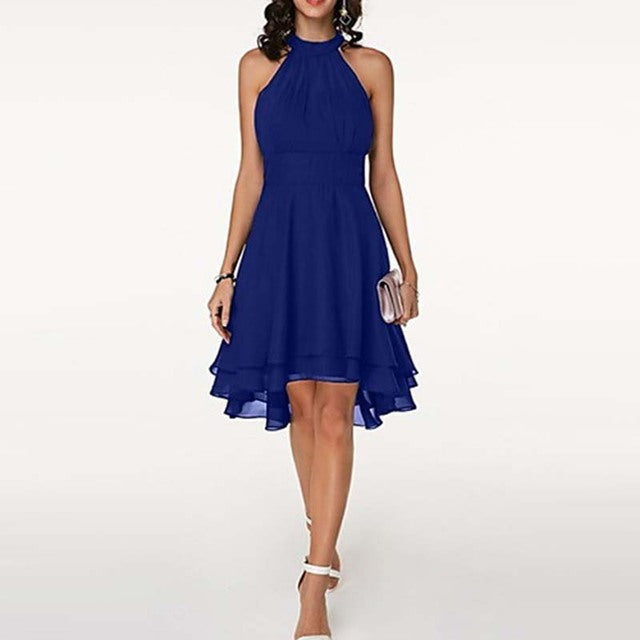 High Waist Sleeveless Chiffon Dress