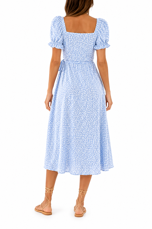 V-Neck Chiffon High Waist Dress