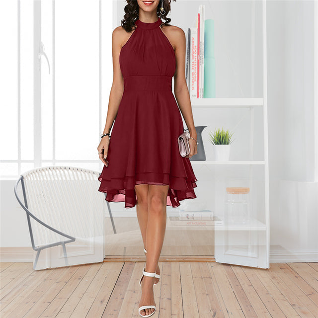 High Waist Sleeveless Chiffon Dress